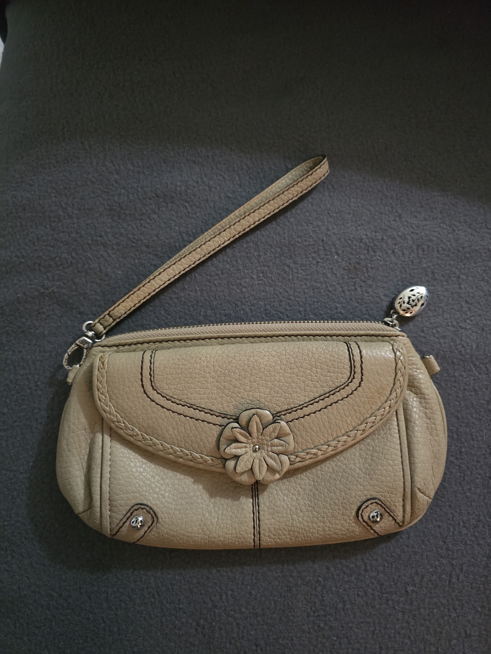 Brighton Beige Floral Applique Wristlet Clutch